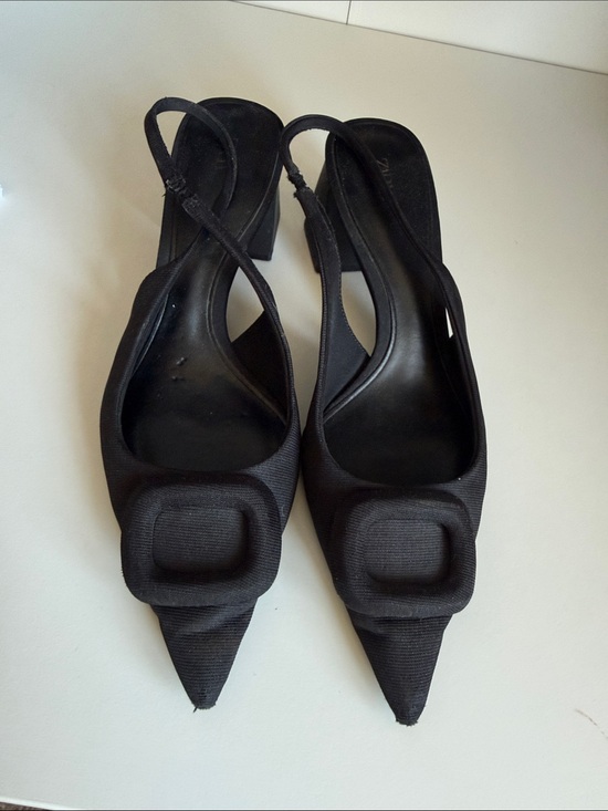 Zara Shoes - Zara Black Pointed Slingback Heels with Square Detail